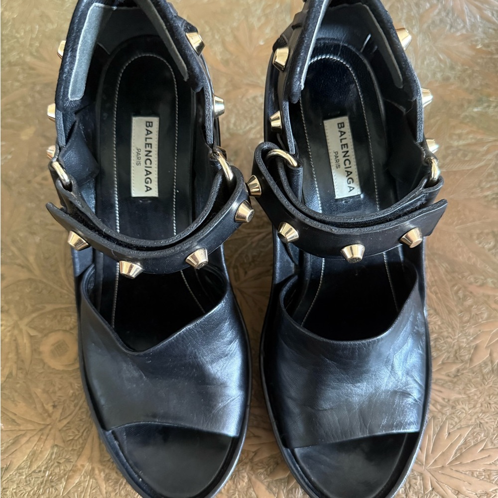 Balenciaga Black and Gold Sandals with Studded Design size 39